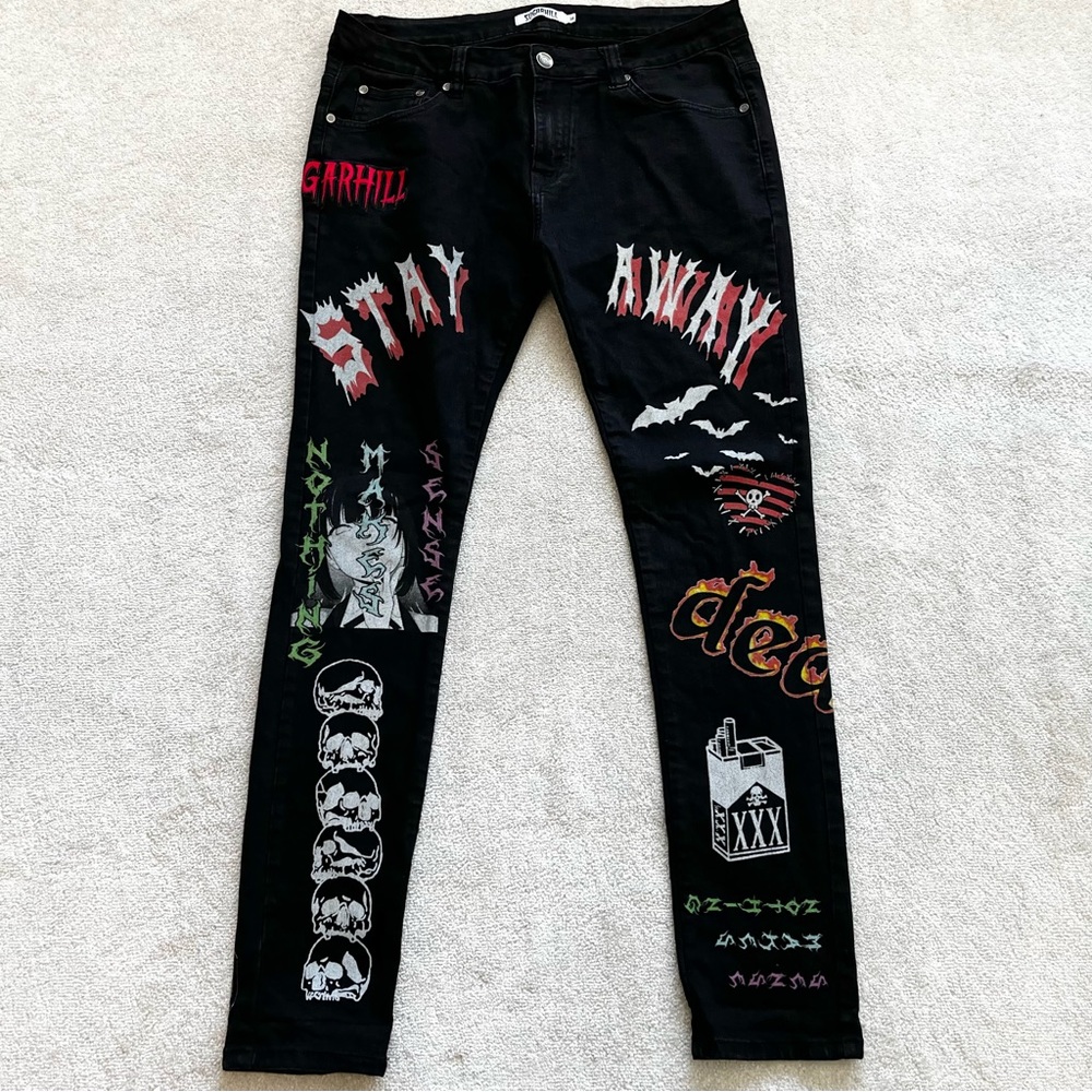 SUGAR HILL Hellscape Jean Goth Punk Street Wear Art to Wear Cosplay Artsy - Picture 8 of 8